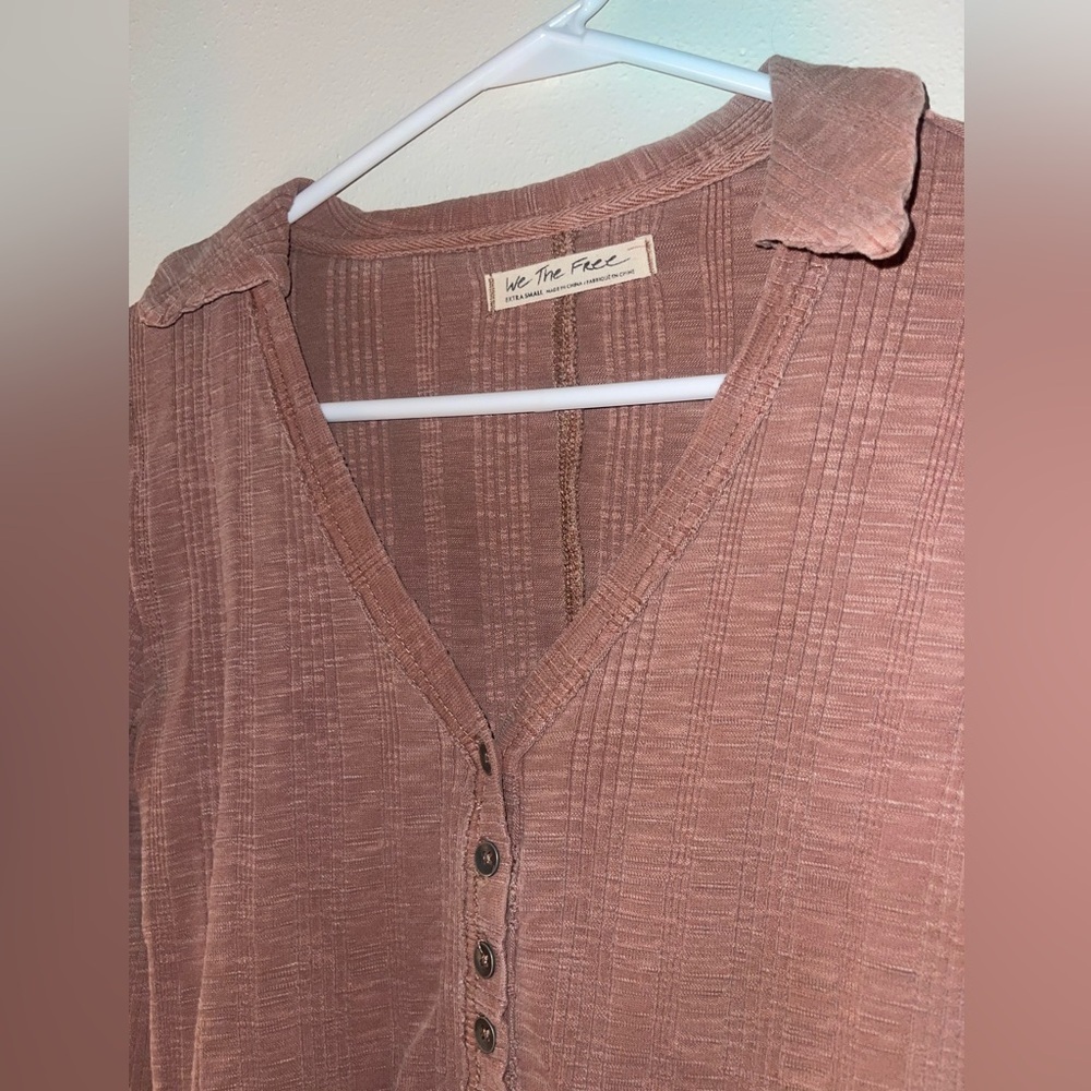 Like New Free People Ribbed Collared Button Up Long Sleeve Top - Picture 3 of 4